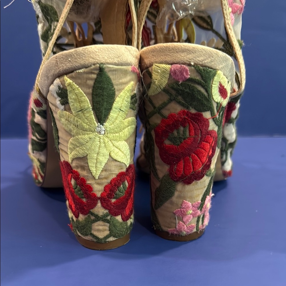 Ladies 8.5 Liliana Floral Embroidered Lace-Up Women's sandals summer booties - Picture 4 of 8